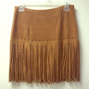 Faux Suede Fringe Skirt
